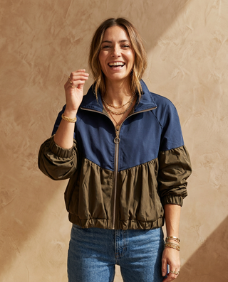 Monsoon Bomber Jacket 'Navy & Brown'