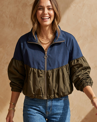 Monsoon Bomber Jacket 'Navy & Brown'