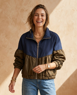 Monsoon Bomber Jacket 'Navy & Brown'