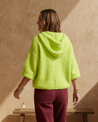 Gracie Alpaca Hooded Knit Cardigan 'Neon Green'