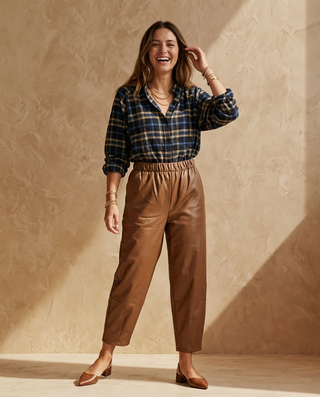 Poem Faux Leather Trousers 'Camel'