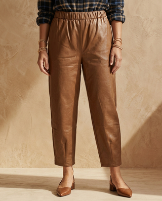 Poem Faux Leather Trousers 'Camel'
