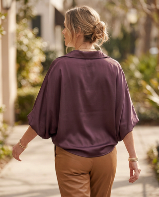 Beatrice Lux Satin Matte Shirt 'Burgundy'