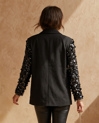Jazzy Sequins Sleeves Blazer 'Black'