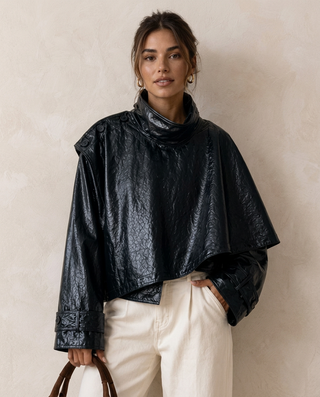 Cinder Faux Leather Cape Jacket 'Black'