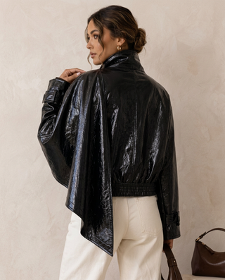 Cinder Faux Leather Cape Jacket 'Black'