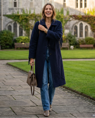 Coco Wool Fringed Coat 'Navy'