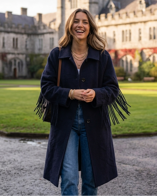Coco Wool Fringed Coat 'Navy'