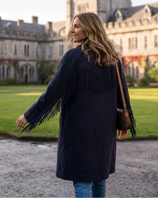 Coco Wool Fringed Coat 'Navy'