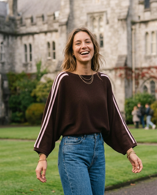 Salma Viscose Knit Jumper 'Brown & Baby Pink'
