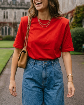 Adriana Shoulder Pads T-Shirt 'Red'