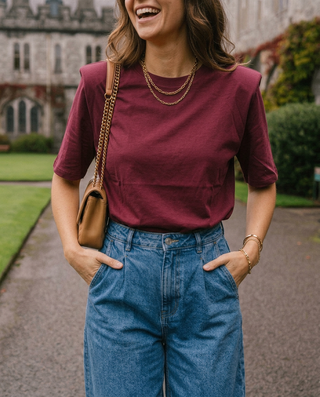 Adriana Shoulder Pads T-Shirt 'Burgundy'